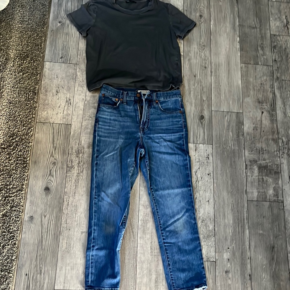 FULL OUTFIT! loose fitting gray shirt with skinny madewell jeans. Will sell sep.